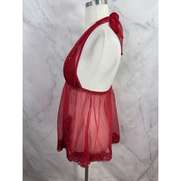 Vtg Fredericks Of Hollywood Red Babydoll Nightie Dress sz M Lingerie Mesh Gothic - Picture 10 of 15